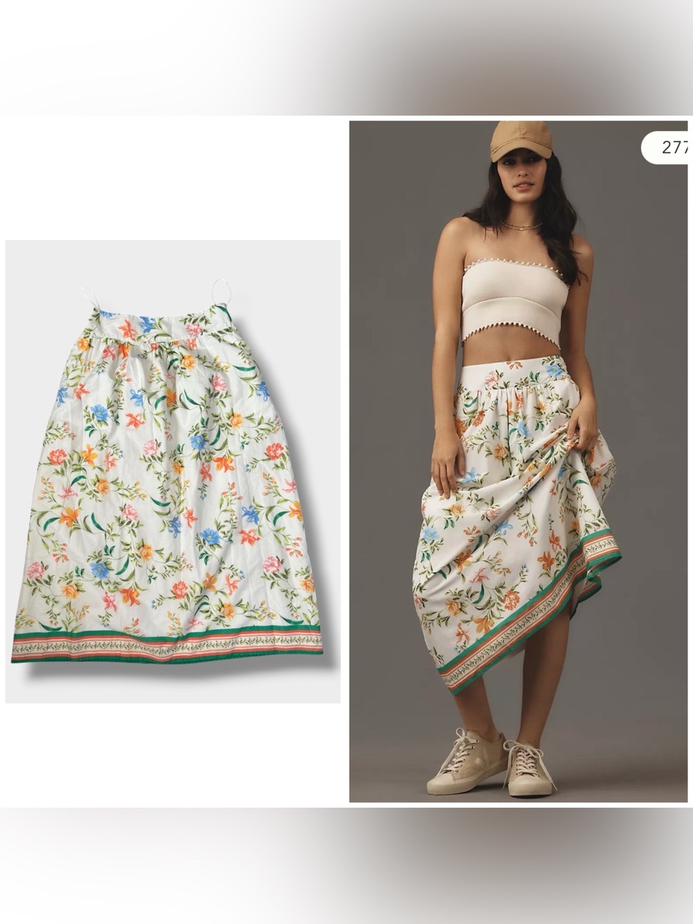 NEW Anthropologie Wayf White / Colorful Floral Print Maxi Skirt, Medium